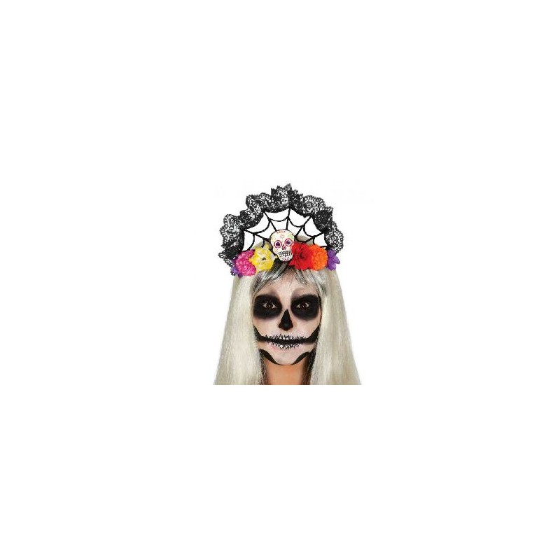 -DIADEMA CALAVERA CON FLORES CATRINA