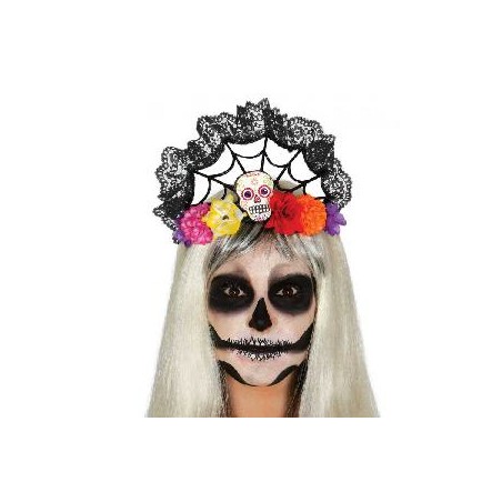-DIADEMA CALAVERA CON FLORES CATRINA
