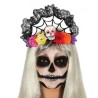 -DIADEMA CALAVERA CON FLORES CATRINA