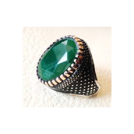 ANILLO  PIEDRA CRISTAL VERDE ACERO MEDIEVAL