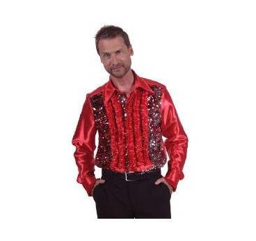 -CAMISA DISCO HOMBRE ROJA CON LENTEJUELAS S