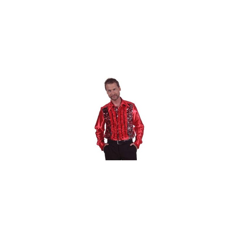 -CAMISA DISCO HOMBRE ROJA CON LENTEJUELAS S
