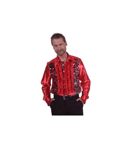 -CAMISA DISCO HOMBRE ROJA CON LENTEJUELAS S