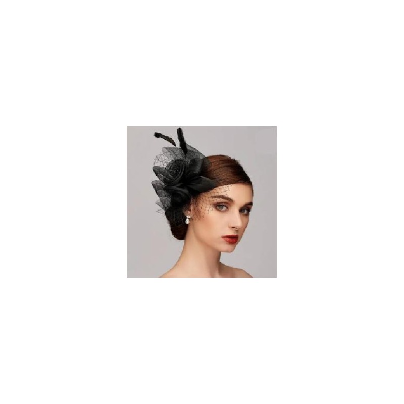 SOMBRERO TOCADO PLUMA NEGRO
