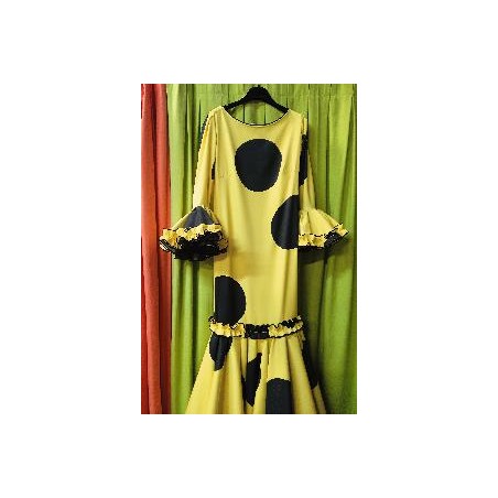 -VESTIDO PASION AMARILLO CON LUNAR GALLETA NEGRO 42