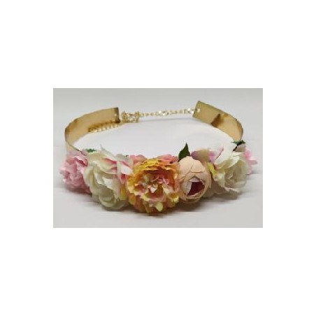 CINTO METALICO DORADO CON FLOR COLOR PASTEL