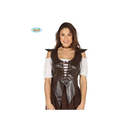 -CORPIÑO CUERO MEDIEVAL MUJER MARRON