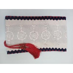 FAJIN TUL BORDADO AZUL Y GRANATE CON PASAMANERÍA