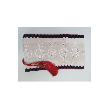 FAJIN TUL BORDADO AZUL Y GRANATE CON PASAMANERÍA