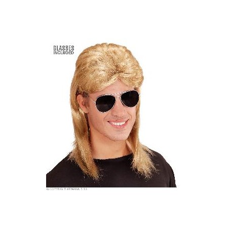 PELUCA MULLET RUBIA AÑOS 80S CON GAFAS EN BOLSA