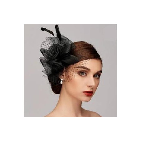 SOMBRERO TOCADO PLUMA NEGRO