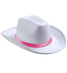 SOMBRERO FIELTRO VAQUERO BLANCO CON CINTA ROSA AD