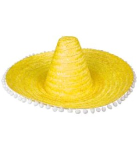 SOMBRERO MEJICANO CON BORLAS AMARILLO