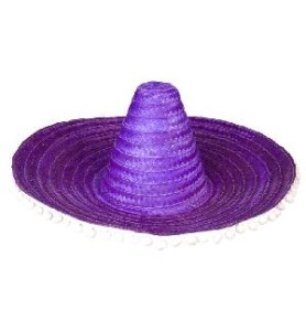 -SOMBRERO MEJICANO CON BORLAS LILA