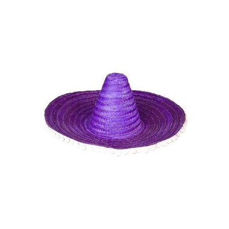 -SOMBRERO MEJICANO CON BORLAS LILA