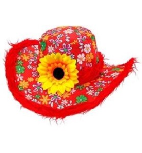 -SOMBRERO DE FLOR CON PELO ROJO