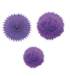 -SET 1 ABANICO Y 2 POMPONES MORADO