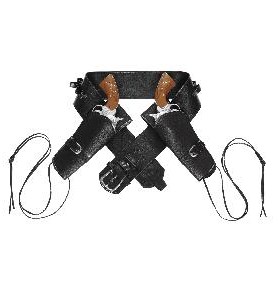 -CINTURÓN DOBLE CON FUNDA PISTOLA NEGRO