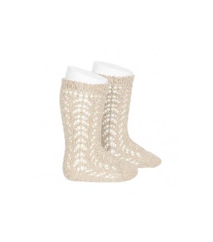 -CALCETINES ALTOS BEIGE CALADO 39-41