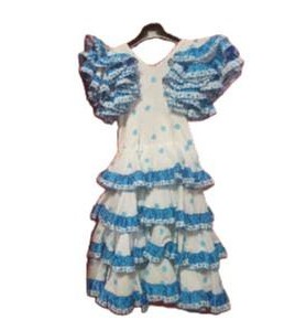 -VESTIDO SEVILLANA BLANCO LUNARES AZULES 8-10