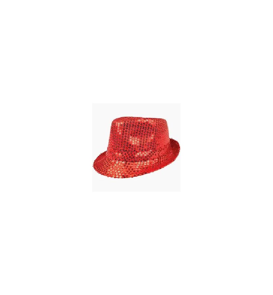 -SOMBRERO GANSTER LENTEJUELAS ROJO