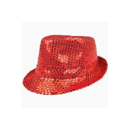 -SOMBRERO GANSTER LENTEJUELAS ROJO