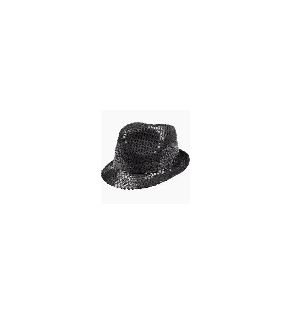 -SOMBRERO GANSTER LENTEJUELAS NEGRO