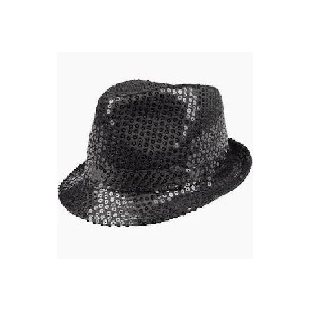 -SOMBRERO GANSTER LENTEJUELAS NEGRO