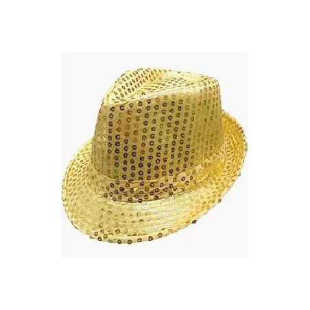 -SOMBRERO GANSTER LENTEJUELAS DORADO